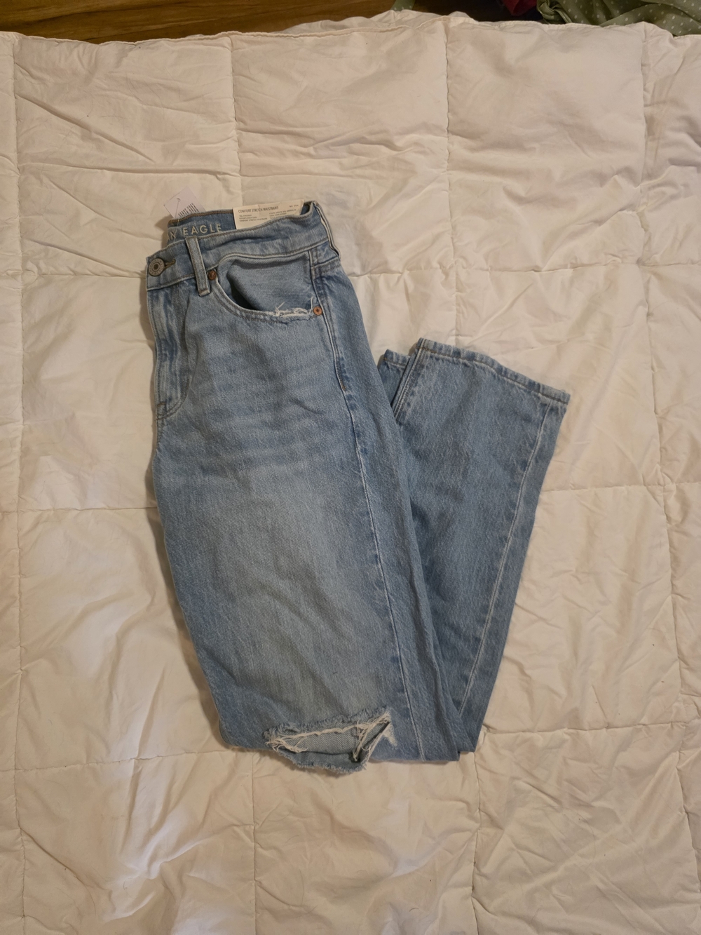 American Eagle Outfitters Light Wash Straight Leg Jeans with Knee Distress
